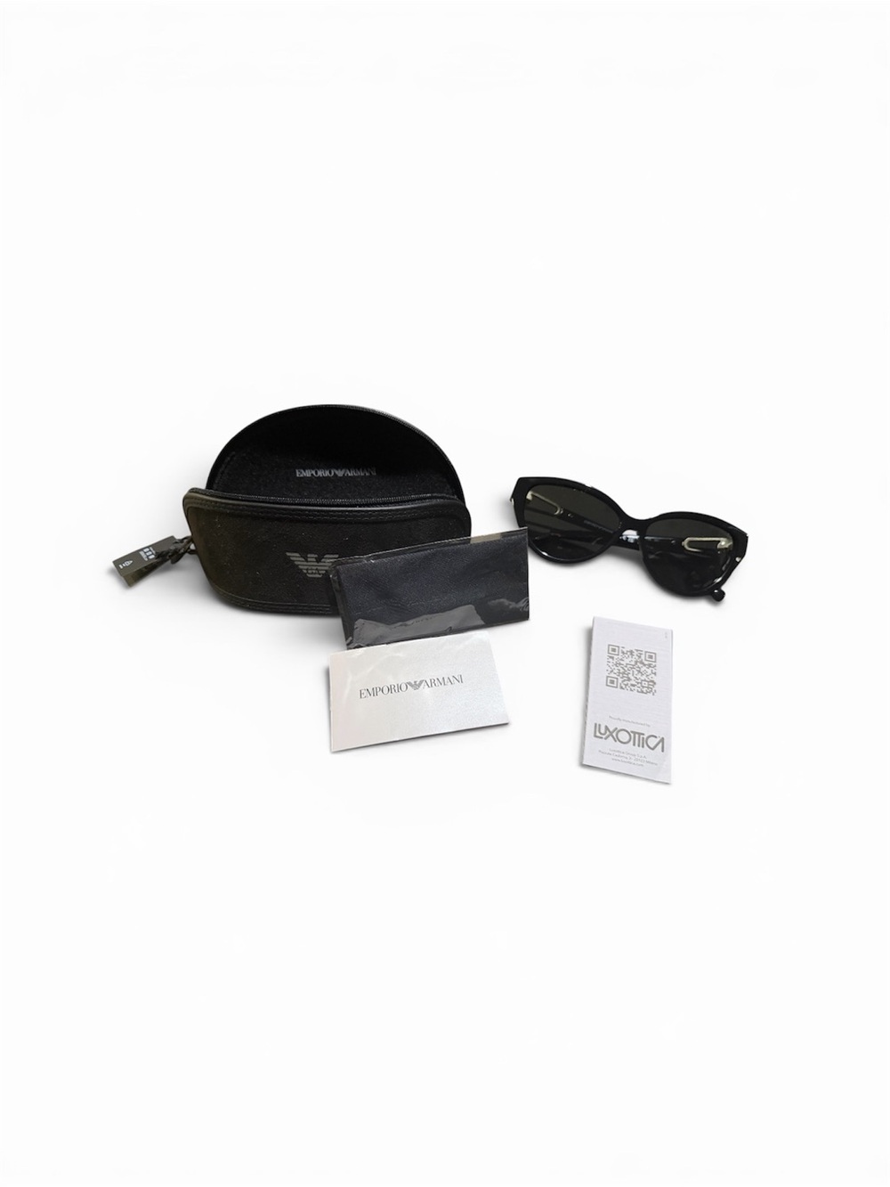 Emporio Armani Black Cat-Eye Sunglasses with Case and Accessories